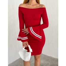 Yeşil Sarmaşık Kadın Akrilik Kumaş Ispanyol Kol Madonna Yaka Mini Elbise