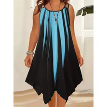 Yeşil Sarmaşık Kadın Askılı Yuvarlak Yaka Asimetrik Detaylı Desenli Süprem Elbise