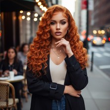 SHC4200 Gerçek Front Lace Tül Peruk / Yoğun Dalgalı / Bakır 70/75CM