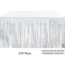 Gümüş Metalize Masa Eteği 275X75 cm – Kendinden Yapışkanlı - Lisinya