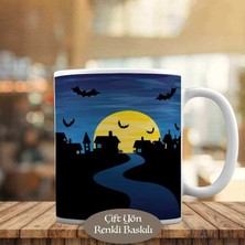 Asilmeydan Dolunayda Yarasalar Ev Silüetleri Kupa Bardak HEDIYELIK-21-1534