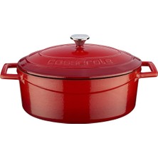 Hype Store Lava Metal Oval Döküm Tencere, 25 Cm, 3.19 L Hacim, Kırmızı