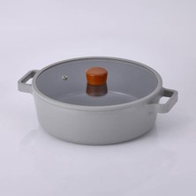 Hype Store Fika Cam Kapaklı Alüminyum Gri Döküm Sığ Tencere 30 cm D-NEOG230L