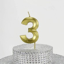 Hype Store Parti Vitrini 3 Üç Rakamlı Gold (Altın) Mum 6.5 cm