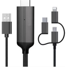 Hype Store Phone To HDMI Kablo, 2k 60Hz Yüksek Hızlı, 3in1 Kablo Telefondan HDMI Çıkış Kablo Type-C Lightning Ç