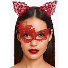 Starseven Kırmızı Dantel Maske ve Taç Seti 1 No - Kostüm Seti