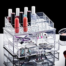 Hype Store 18 Bölmeli Üç Çekmeceli Oje ve Ruj Organizeri, 18 Gözlü Oje, 18 Bölmeli Ruj Düzenleyici