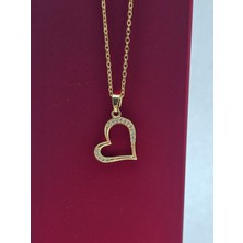 Mosso Steel Kalpli Zirkon Taşlı Çelik Kolye Gold Renk