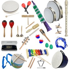 Hype Store Örf Aletleri Seti Over Paket-3 Marakas Zil Üçgen Ksilofon Melodika Mızıka Davul Flüt (23 Parça)