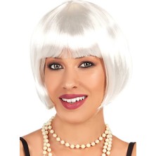 AriaTech Beyaz Renk Parti Peruğu Kısa Küt Saç - Lisinya