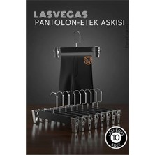 Butik Lasvegas  Siyah Ahşap Pantolon ve Etek Askı Seti 10'lu Set Lüks Amerikan Kancalı