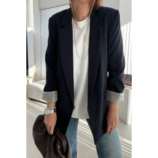 Lacivert Çizgi Astarlı Blazer Ceket