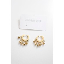 Royaleks Çelik Boncuklu Halka Küpe - Altın