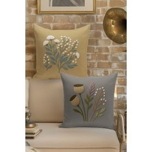 Bertille Home Çift Tarafı Dijital Baskılı  4'lü Kırlent Kılıfı Seti (Panç /punch Nakış Desen Görünümlü)
