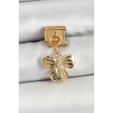 Lokiboo 316L Çelik Sallantılı Zirkon Taşlı Fiyonk Model Gold Renk Nomination Charm - Lisinya