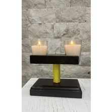 Tolga's Workshop Masif Ahşap El Yapımı Çiftli Cam Mumluk – Modern & Rustik Masa Şamdanı