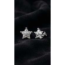 Roza Silver Zirkon Taşlı Rodyum Manolya Çiçeği Çivili Gümüş Küpe