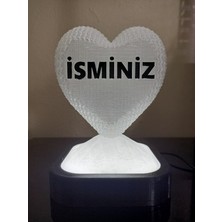 3D Dönüşüm Atölyesi Kişiye Özel Hediyelik Isimli Kalp Figürlü Dekoratif LED Lamba - Adaptörlü - Beyaz Işıklı