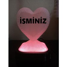 3D Dönüşüm Atölyesi Kişiye Özel Hediyelik Isimli Kalp Figürlü Dekoratif LED Lamba - Adaptörlü - Pembe Işıklı