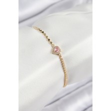 Lokiboo Pirinç Zirkon Taşlı Kalp Model Ezme Zincir Gold Renk Kadın Bileklik - Lisinya