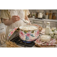 Rose Emaye Lux Tencere Kazan Boy 8 Litre 28 cm Çap Süt Yoğurt Reçel Konserve Salça Tenceresi