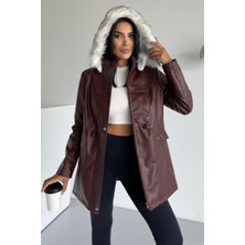 Hiramir Kapüşonlu Deri Içi Kürklü Cep Üstü Detaylı Mont Bej KS2509