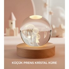 İlk El Grup Ieg™ Küçük Prens Figürlü 3D Kristal Top Sıcak Işıklı USB Ahşap Tabanlı Dekor Lamba