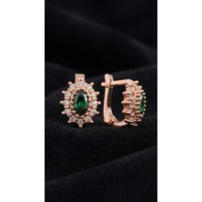 Roza Silver 925 Ayar Gümüş Zümrüt Taşlı Rose Oval Çocuk Küpesi