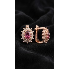 Roza Silver 925 Ayar Gümüş Yakut Taşlı Rose Oval Çocuk Küpesi