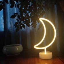 Findit Dekoratif Pilli Ay Tasarımlı 3D Neon LED Masa ve Gece Lambası (2818)