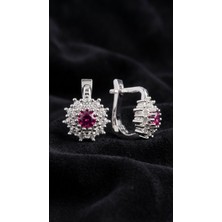 Roza Silver 925 Ayar Gümüş Yakut Taşlı Yuvarlak Çocuk Küpesi