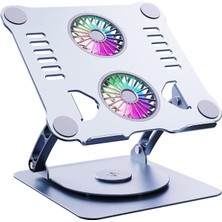 Braventa Collection Metal Laptop Standı 360 Derece Dönebilir Rgb Çift Fanlı Premium Serisi Notebook Tutucu Alüminyum Mac