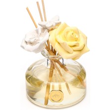 Braventa Collection Missi 150 ml Boyunlu Cam Şişe Seramik Çiçek Taş Çubuklu Vanilya Sandal Oda Kokusu