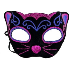 Senson Siyah Kadife Kaplama Üzeri Pembe Mavi Sim Işlemeli Kedi Maskesi 20X13 cm - Lisinya