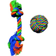 Braventa Collection Evcil Hayvan Diş Kaşıma Oyun Top ve Ipleri (Mavi-Yeşil-Sarı Orta Boy Halat, Sesli Top)