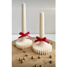 Equinox 2’li Dekoratif Beyaz Şamdan Mum Kendinden Şamdanlı Amber - Vanilya Kokusuyla Hediyelik