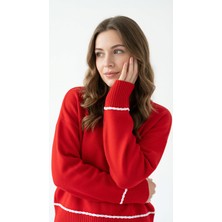 Wearified Kadın Triko Yumuşacık Oversize Bisiklet Yaka Ribana Saç Örgü Detaylı Homy Kazak