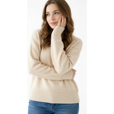 Wearified Kadın Triko Yumuşacık Oversize Bisiklet Yaka Ribana Saç Örgü Detaylı Homy Kazak