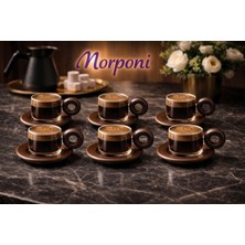 6'lı Borosilikat Cam Akasya Sap ve Akasya Tabaklı Türk Kahvesi Fincanı 90 ml