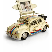 Mnk Home Dekoratif Metal Çerçeveli ve Kumbaralı Araba Modeli – Nostaljik Retro Masa & Ofis Dekoru