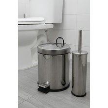 Paslanmaz Lüx Krom Banyo Seti - 5 Litre Pedallı Çöp Kovası ve Wc Tuvalet Fırçası Takımı