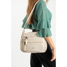 571 Collections Yumuşak Dokulu Ultra Hafif, Esnek ve Su Geçirmez Polyamid Kumaş Omuz Çantası Bej Model: (571-13-14D)