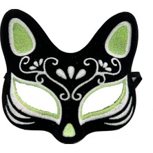 Senson Siyah Renk Süet Kaplama Üzeri Gümüş Yeşil Simli Kedi Maskesi 17X14 cm - Lisinya