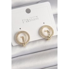 Clariss Pirinç Gold Renk Zirkon Taşlı Halka Model Kadın Küpe -KP-1236