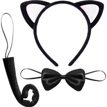 Senson Sevimli Kedi Kostüm Seti Kulak Papyon Kuyruk Beyaz Renk - Lisinya