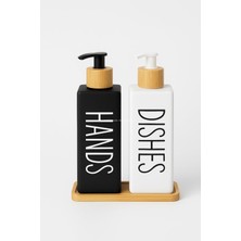 Braventa Collection Bulaşık Deterjanlık ve Sabunluk Seti Bambu Tepsili Şık Ikili Set Modern Tasarım Kompozit Malzemeli M