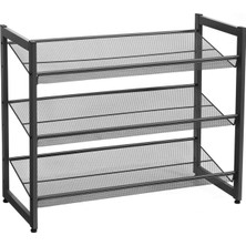 Braventa Collection Songmıcs 3 Katlı Metal Ayakkabı Rafı, Fileli Raf, Ayarlanabilir Koyma Alanlı Düz Veya Açılı Raf Zemi