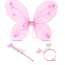Arenes Pembe Kelebek Kız Seti – 50 cm Kelebek Kanadı, Taç ve Asa - Lisinya
