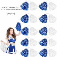 Arenes Mavi Beyaz Metalik Dolgun Gösteri Ponponu 20 Adet (10 Çift) - Lisinya