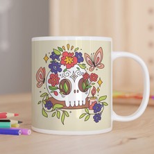 Asilmeydan Çiçekler İçinde Kuru Kafa Baskılı Hediyelik Kupa Bardak